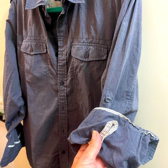 Set Of 2 Shirts Mens MICHAEL BRANDON / AMERICAN RAG SZ M Gray Denim Long Sleeves - Picture 9 of 11